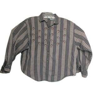 Vintage Top Paisley Embroidered Plaid Striped Womens Size 2X